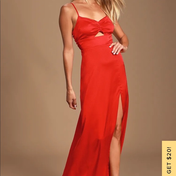 NWT - Sexy red satin maxi dress with slit - Picture 3 of 6